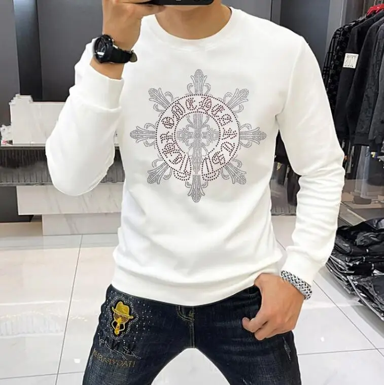 

Winter Rhinestones Pullover Sweatshirts Hip Hop Casual Men and pullover Boys Streetwear
