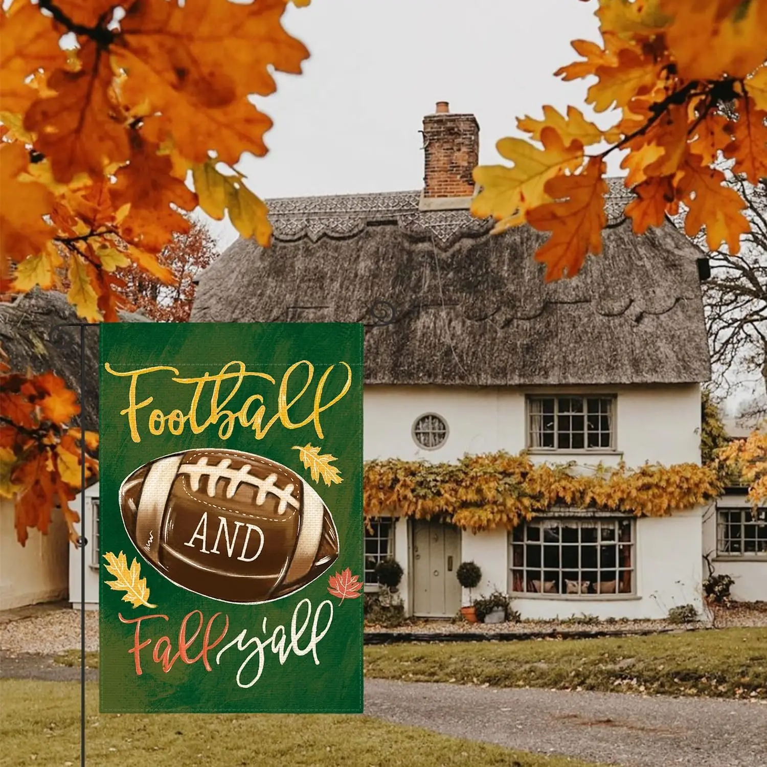 AVOIN colorlife Fall Garden Flag 12x18 Inch Football And Fall Y'all Double Sided Outside, Autumn Seasonal Rustic Yard Ou XXP SSL
