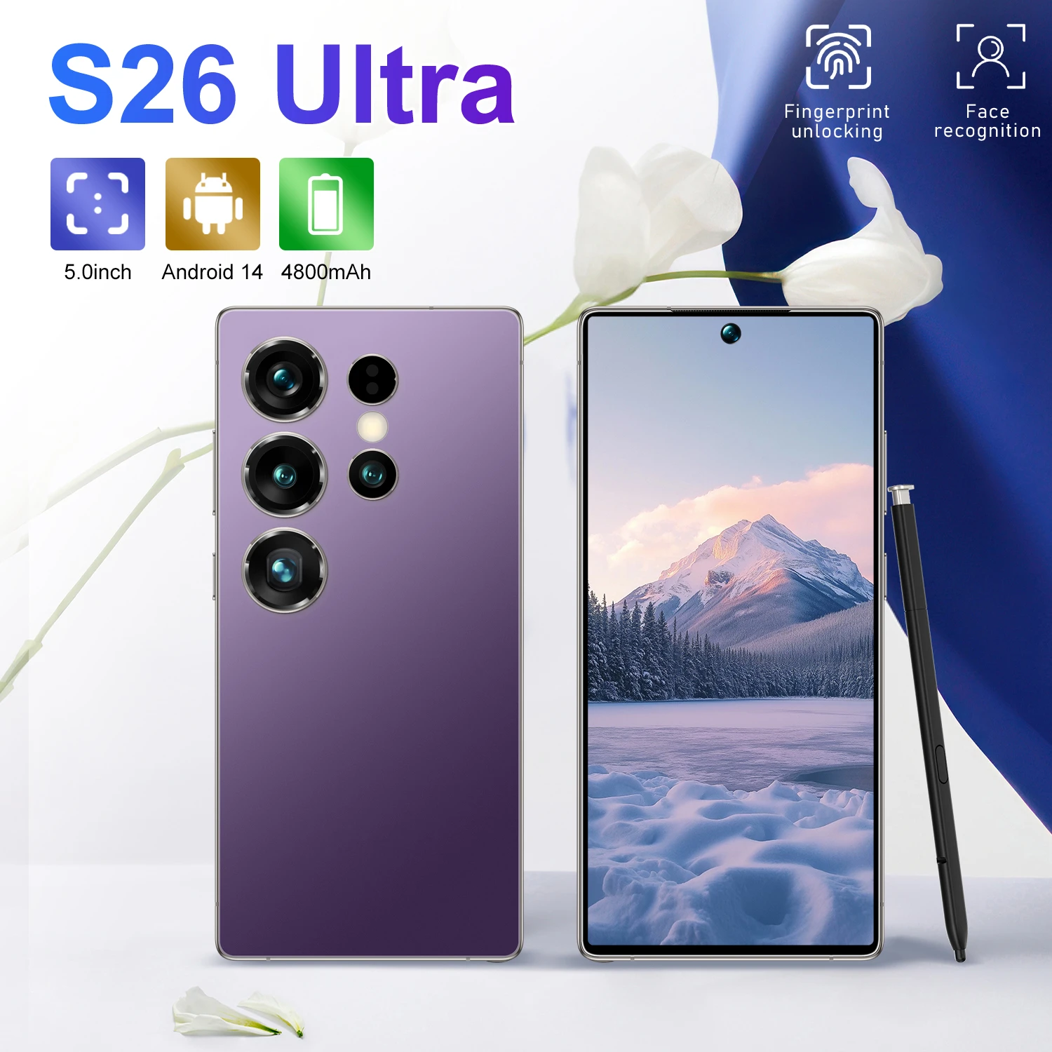 

2025 New For S26Ultra 4G 5G Dual SIM Card Dual Standby 5.0 inch Global Version Android 15 System 24MP+48MP 4000mAh Battery