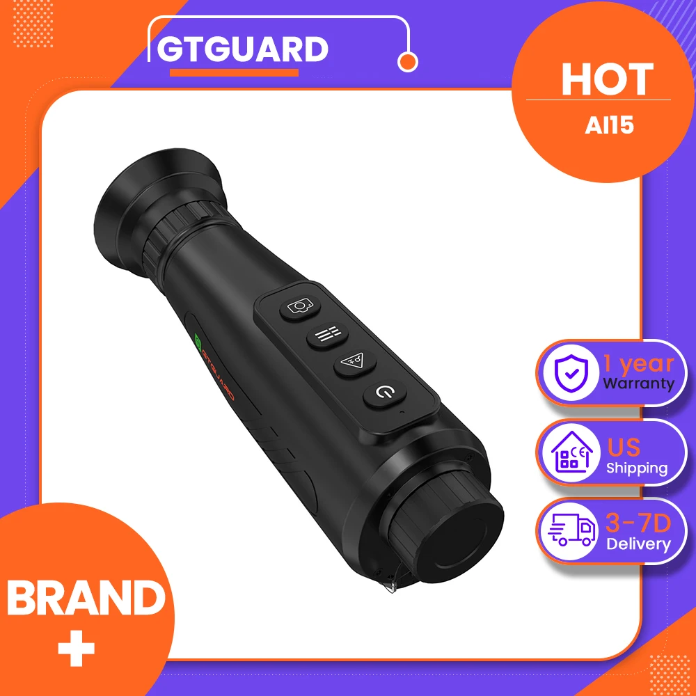 GTGUARD AI15 Thermal Imaging Night Vision Monocular, 60Hz Screen Refresh Rate, 1-8x Digital Zoom, 384*288 Resolution, IP66 Waterproof, Built-in 32GB Storage, 5 Image Mode, 4000mAh Battery