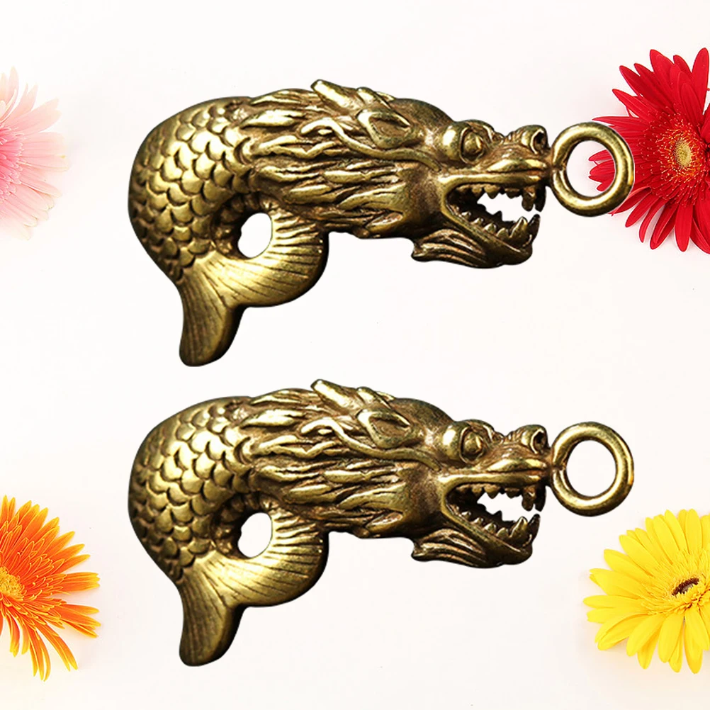 

2 Pcs Fish to Dragon Keychain Pendant Chinese Style Metal Hanging Decorations Brass Key Pendants School Bag Accessories Jewelry