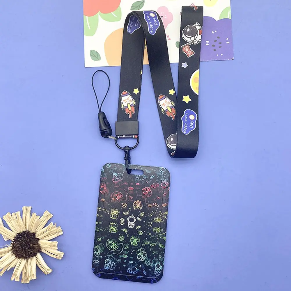 Key Ring Bus Card Package PU Leather Lanyard Astronaut Bus Card Sleeve Student ID Card Holder Lanyard Card Sleeve Rice Card Set