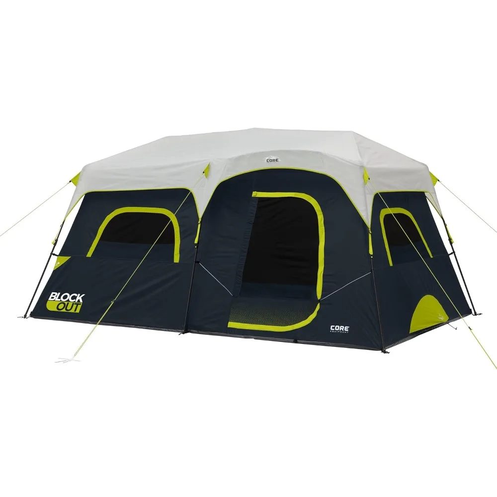 

blackout instant cabin tent | large family pop up dark room tent with easy camp setup | included storage pockets for outdoor