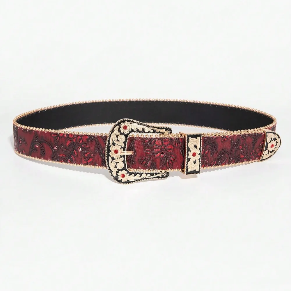 1 Piece of Multi-color Floral Element Metal Buckle Colorful Floral Version Women's Decorative Belt for Commuting Daily Use