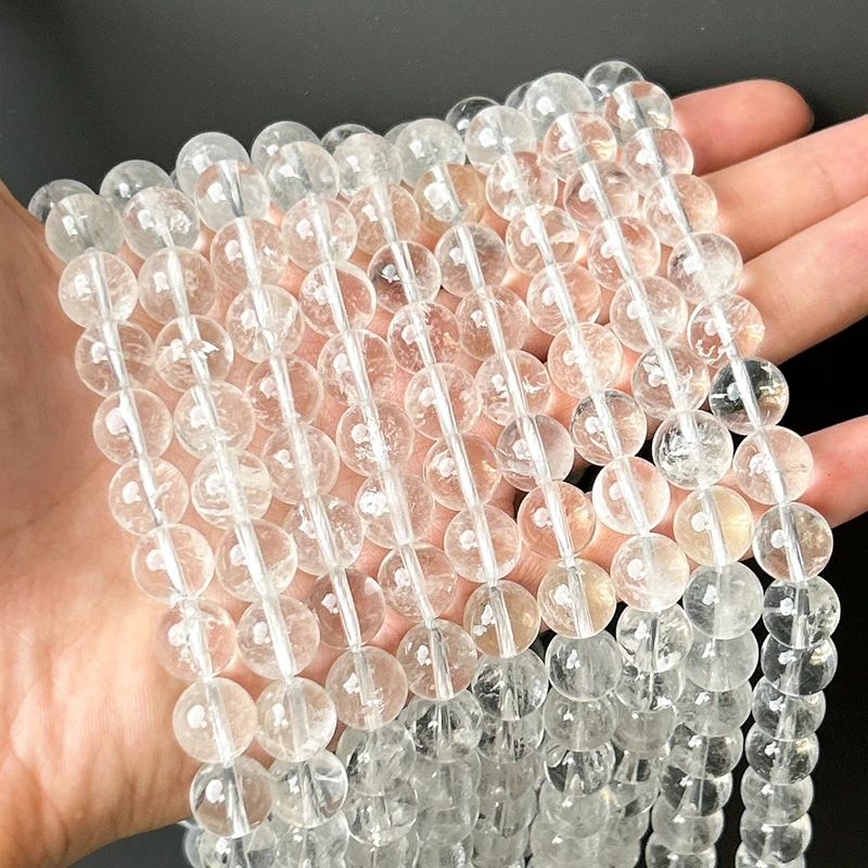Natural White Rock Quartz Beads Round Loose Spacer Crack Crystal For Jewelry Making Bracelet Necklace DIY Handmade Accessory