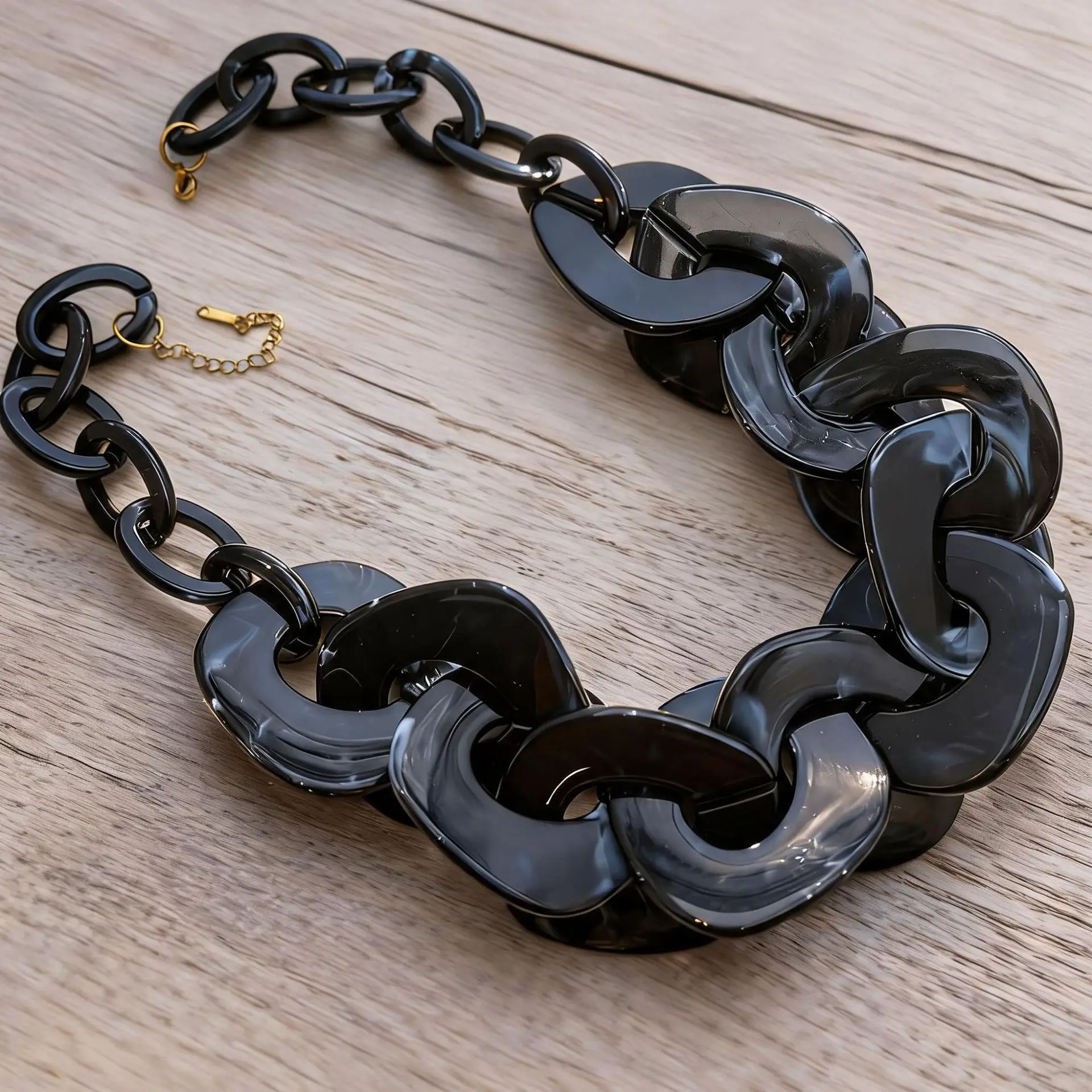 Vintage Marbled Chunky Chain Necklace For Women Exaggerated Large Link Acrylic Choker Swirl Design Adjustable Collar Jewelry