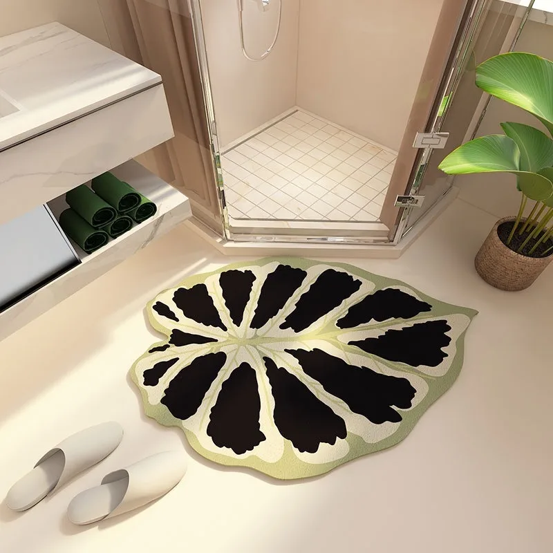 Luxurious Unique-Shaped Rug for Bathroom Absorbent and Slip-Resistant with Green Plant Design