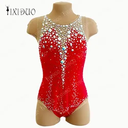 Customization Ladies Figure Skating Dress 2024 New Sleeveless Red Rhinestone Comfort Skating Dress Forgirl Child Competition