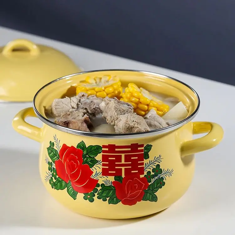 

Bowls Old-fashioned Lard Basin Enamel Bowl with Lid Lard Jar Hot Oil Chili Jar High Temperature Resistant Binaural Enamel Basin