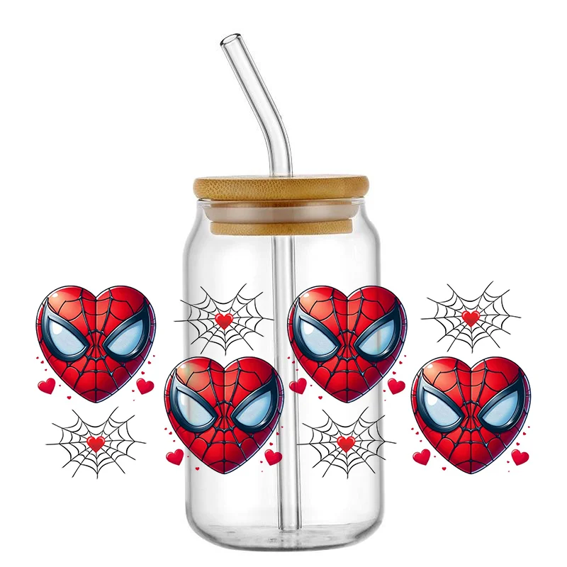 Miniso Spiderman various UV DTF Sticker For 16OZ Libbey Glass Cup Can Cartoon Cars Wrap Transfer Sticker Custom Labels DIY Logo