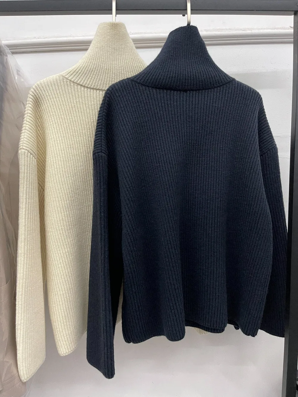 Dave&Di Nordic Minimalist Solid Color Crossover Turtleneck Wool Elegant Retro Loose  Sweater Knitwear Winter Sweater Pullovers