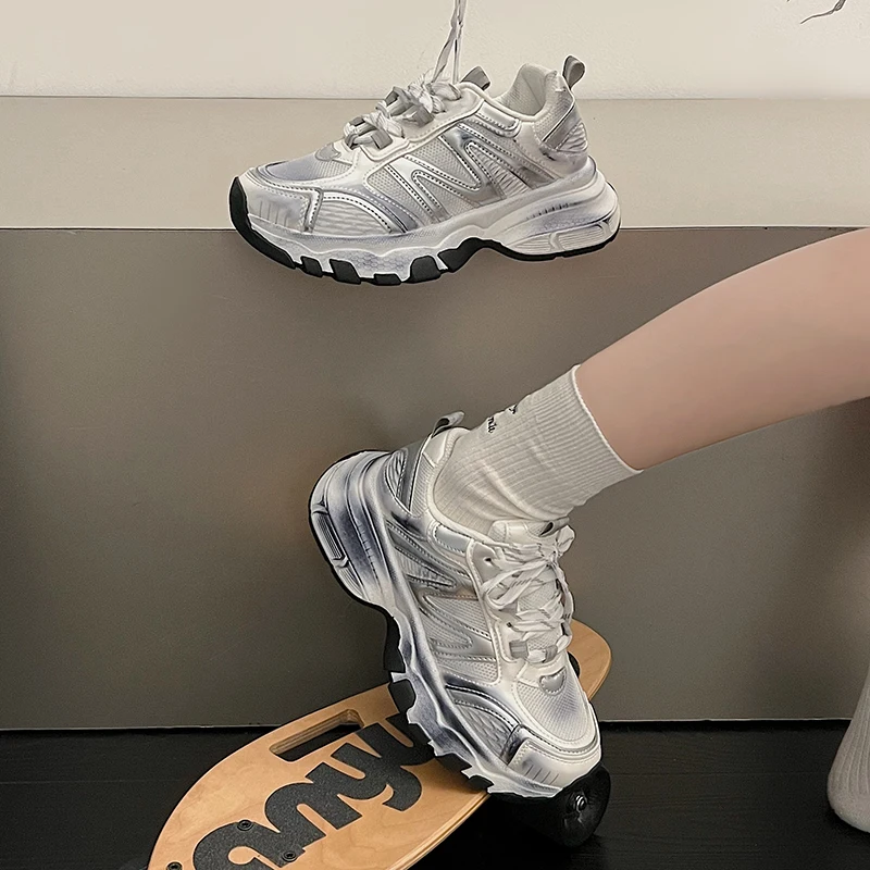 Dad's Shoes Women's Sneakers 2024 New Spring Autumn Thick Bottom Shoes Explosive Height Niche Casual Versatile Street Sports