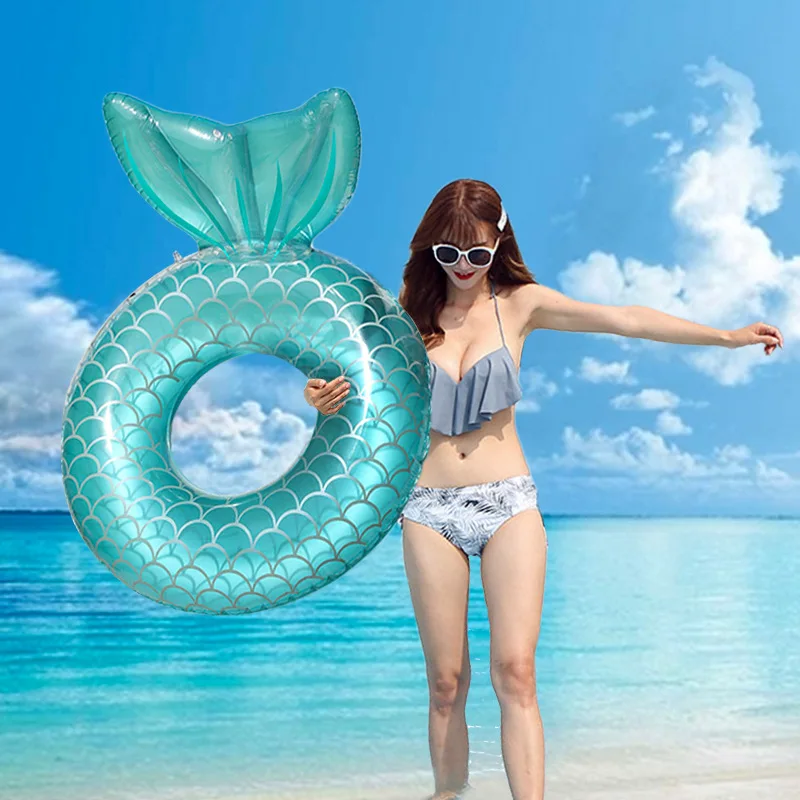 New Mermaid Float Inflatable Mermaid Swimming Ring With Backrest Swimming Laps Floating Ring Inflatable Lounge Raft Beach Toys