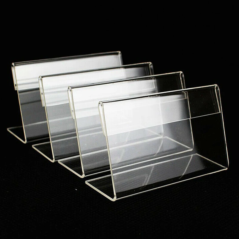 25PCS Tag Stand 6*4cm Acrylic Transparent L-Shaped Price Tag Stand Mini Display Holder Card Label Racks Household Decorations