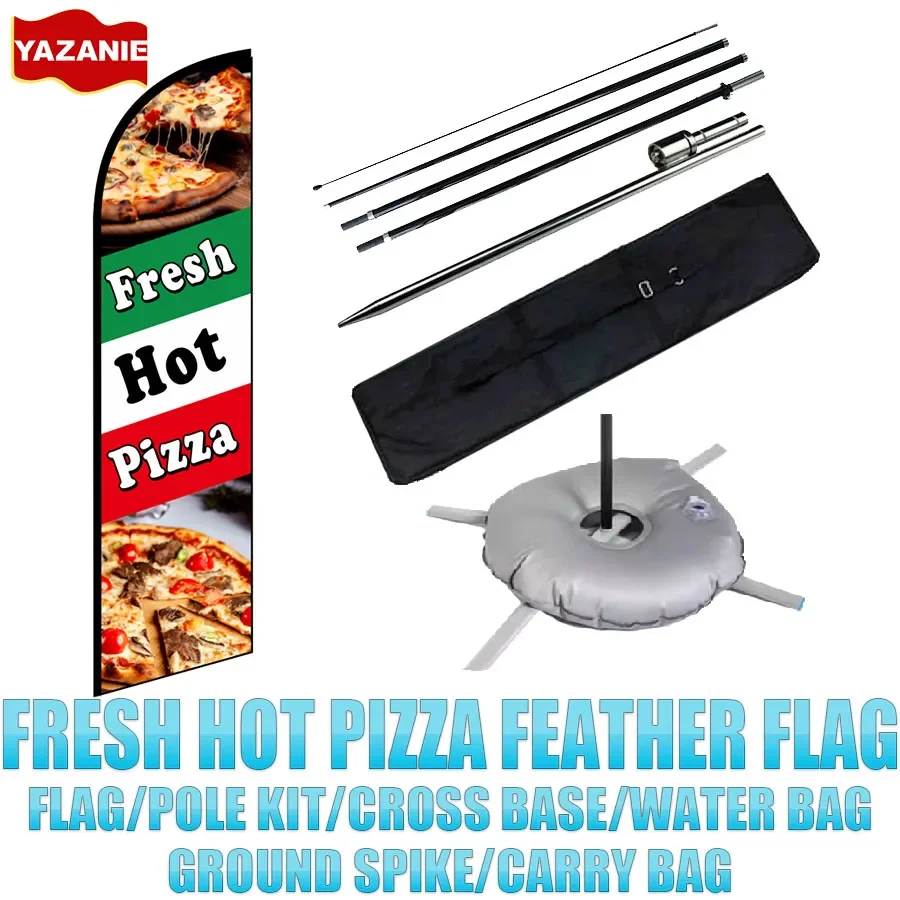 Fresh Hot Pizza Feather Flag Kit with Pole Ground Mount Cross Base Single Double Sided Food Advertising Windless Swooper FlaG