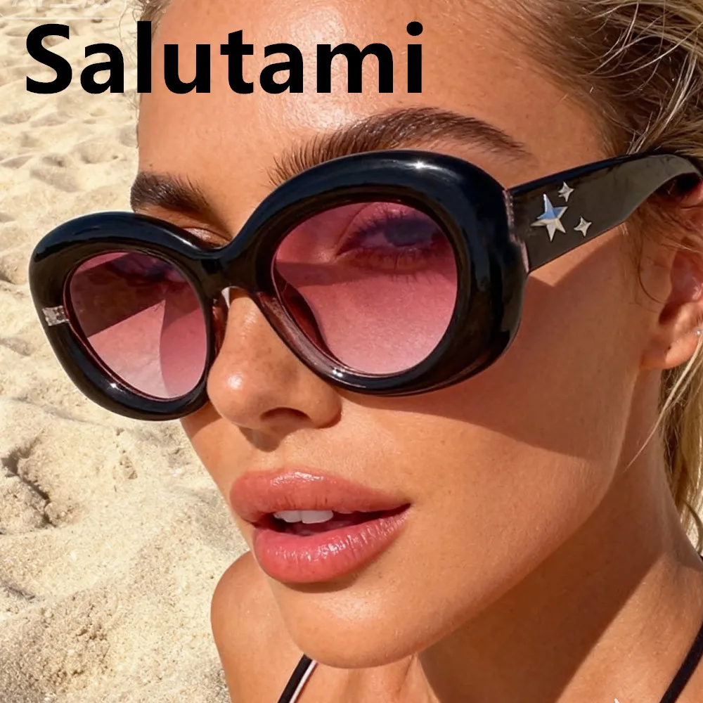 

Винтажные овальные солнцезащитные очки со звездами и заклепками для женщин, новые модные сексуальные солнцезащитные очки, женские градиентные элегантные очки, уличные очки uv400