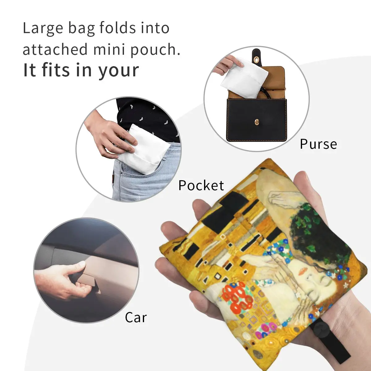 Klimt Kiss Groceries Shopping Tote Bag Women Cute Gustav Klimt Freyas Art Shopper Shoulder Bag Large Capacity Handbag