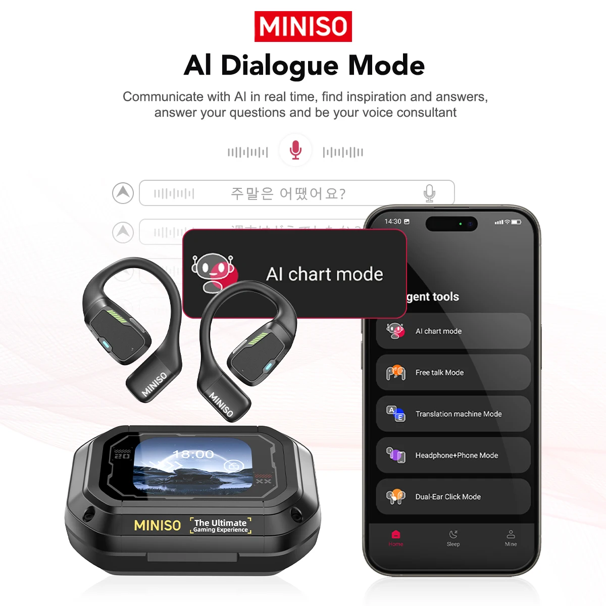 مترجم سماعة MINISO M98 AI سماعات لاسلكية مكتب الدردشة سماعة ASMR سماعة لتقوم بها بنفسك APP AI سماعات لاسلكية مع هيئة التصنيع العسكري