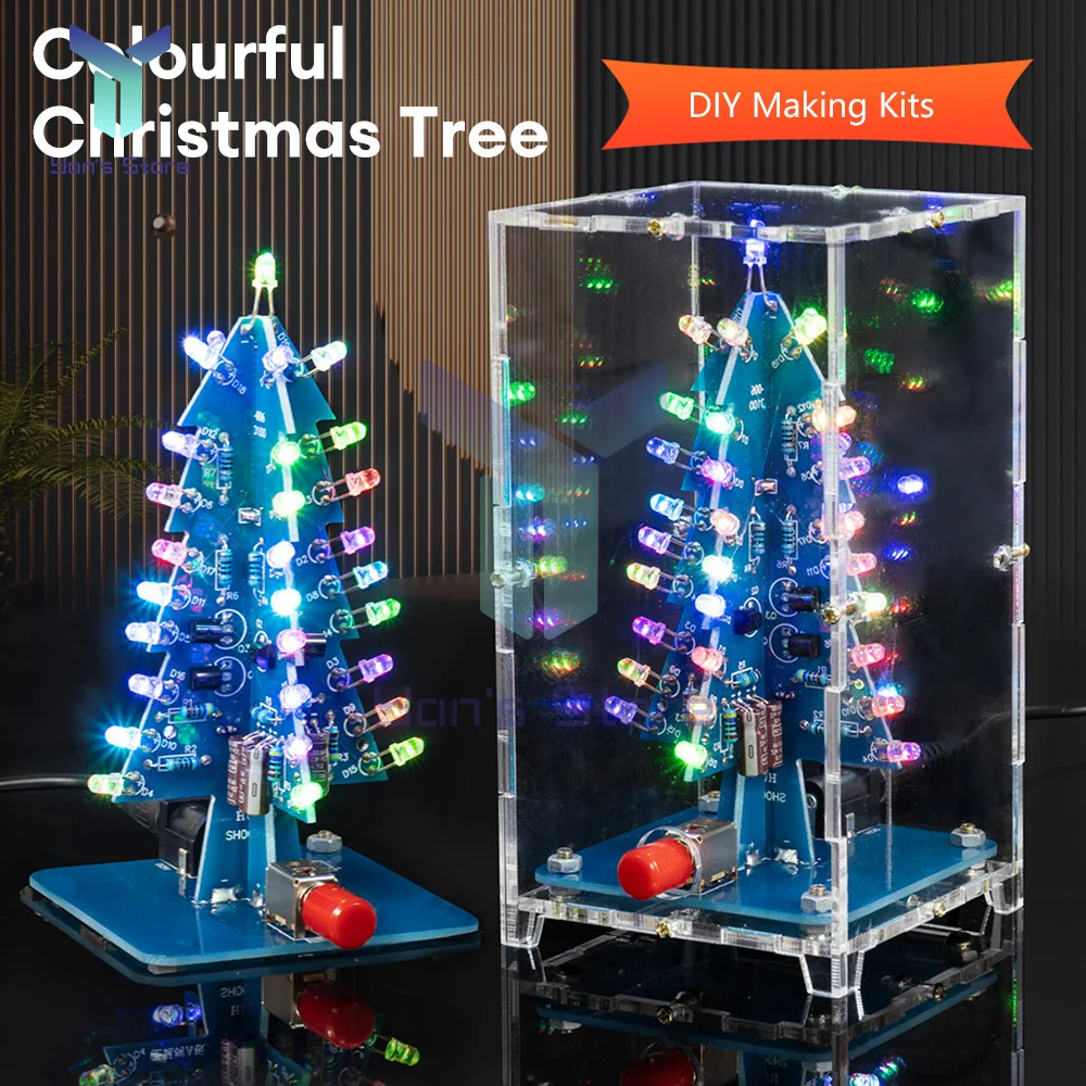 Three-Dimensional 3D Christmas Tree  Electronics Soldering DIY Kits LED Colorful Flash Xmas Tree for Soldering Practice Learning