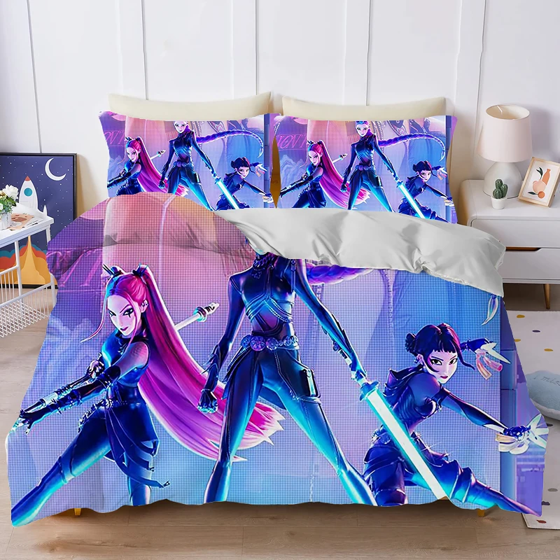 Kpop Demon Hunters housses de couette dessin animé imprimé literie 2/3 pièces ensembles housse de couette Anime enfants chambre lit literie taies d'oreiller