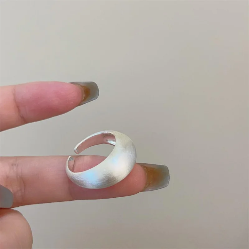 خاتم بسيط كبير بيضاوي فريد مطلي بالفضة عيار 925 للنساء مجوهرات إصبع قابل للتعديل مفتوح عتيق كهدية عيد ميلاد للحفلات