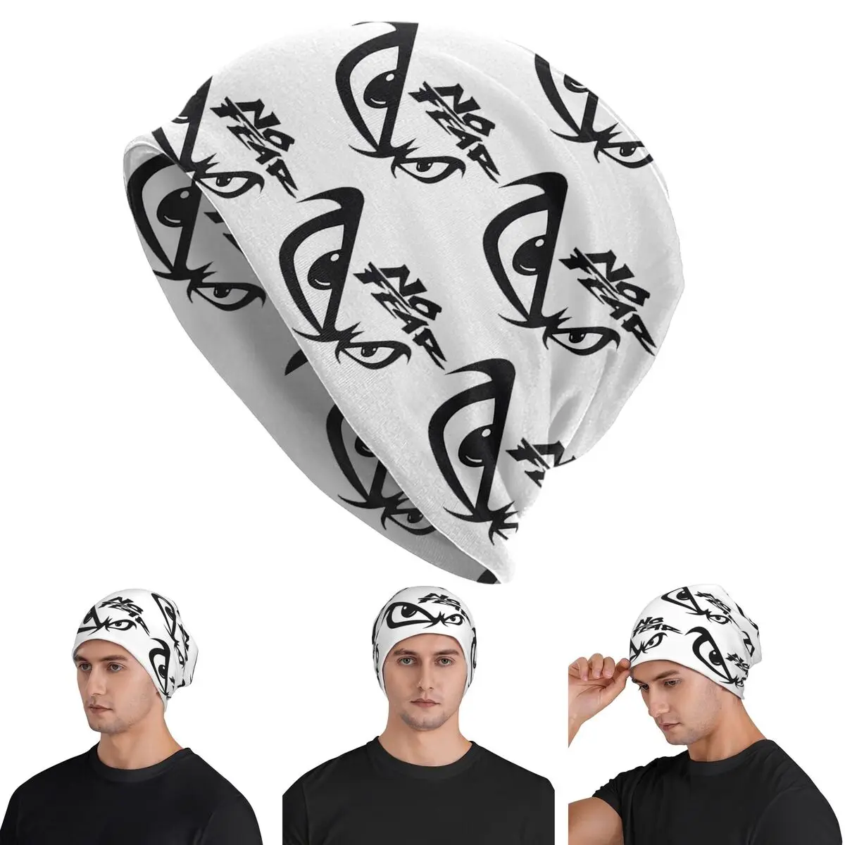 No Fear No Fear And Eyes Print Warm Knitted Cap Hip Hop Bonnet Hat Autumn Winter Outdoor Beanies Hats for Unisex Adult