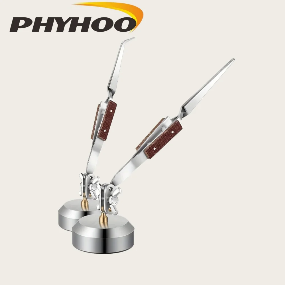PHYHOO Professional 1pc/2pcs Welding Tweezers with Cross Locking 360 Degree Rotation Round Base Jewelers Jewelry Making Welding