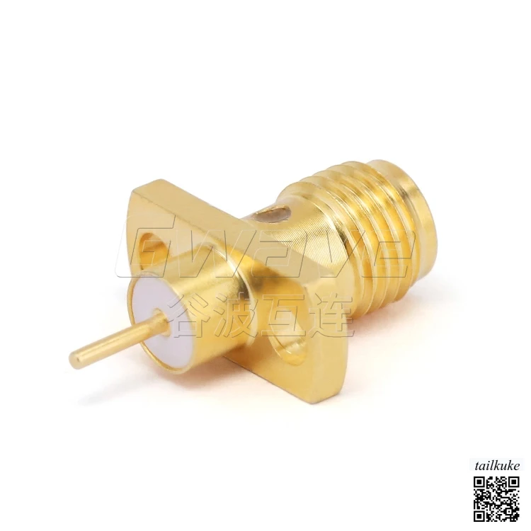 SMA Female Metal Through Wall Connector with Double Hole Flange Hole Spacing of 8.6mm 18G SMA-KFD205