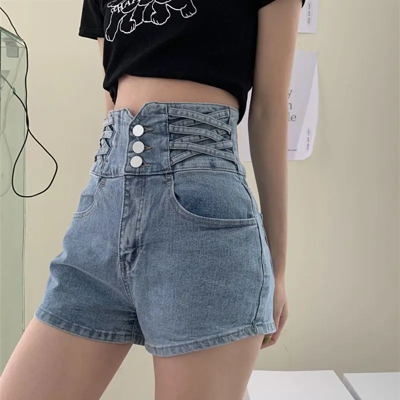 

Girls' High-Waisted Thin Denim Shorts Summer New Item Korean Version Casual Hot Pants for Children
