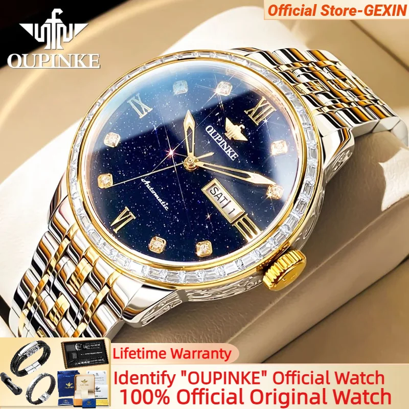 

OUPINKE 3241 Automatic Men's Watch High end Starry sky Dial Diamond Luxury Sapphire Mirror Imported Movement Wristwatch Man