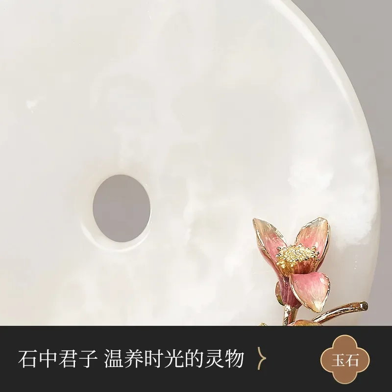 New Chinese enamel color safety buckle ornament, jade natural high-end living room entrance decoration house warming gift