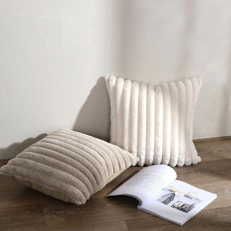 1pc  Plush Decorative Throw Pillow Cover Fuzzy Striped Soft Throw Pillow Covers Cushion Covers for Sofa living room Bedroom
