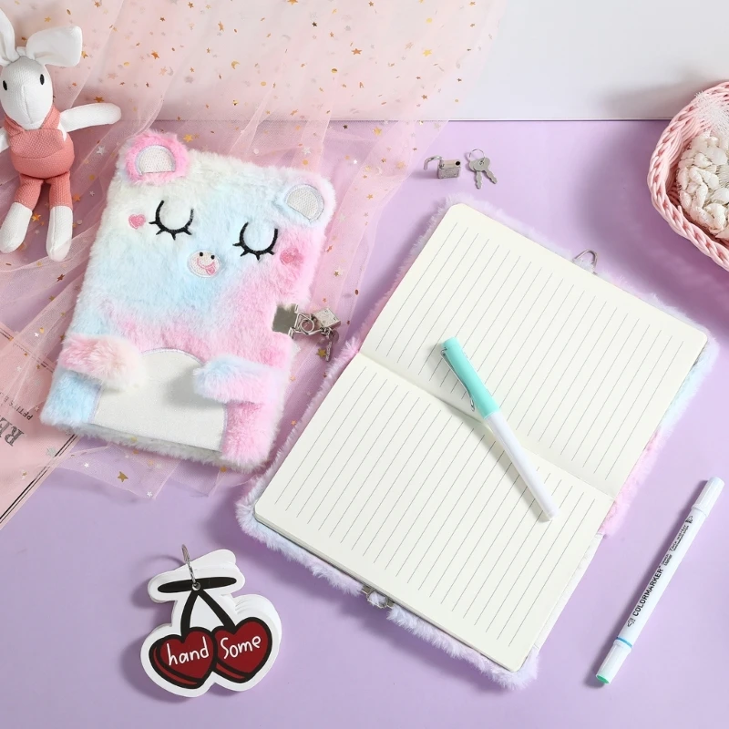 Cute Secret Diary Prayer Diary with Lock and Key for Girls, Cartoon Plush Journal Notebook for Girl Kid Christmas Gift