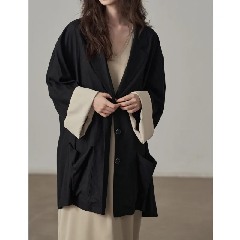 KWTX 2025 Giacca blazer in cotone e lino da donna primavera estate Color block Casual Vintage Tasche bohémien firmate di alta qualità