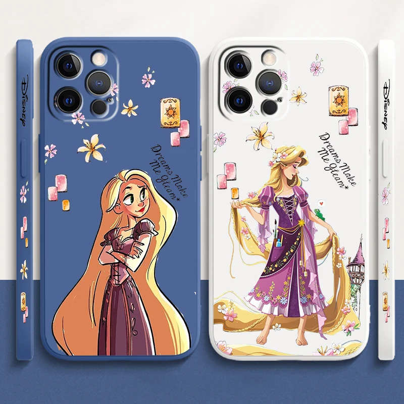 Girl Disney Tangled Rapunzel Liquid Left Rope For Apple iPhone 15 14 13 12 11 XS XR X 8 7 SE Pro Max Plus Mini Back Phone Case