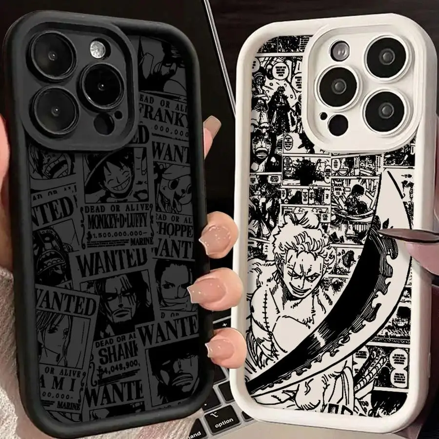 Telefoonhoesje voor iPhone XS Max 15 16 14 Plus 17 Air 13 12 11 Pro Max 16e XR Soft Shell Een Stuk Anime Monkey Luffy Zoro
