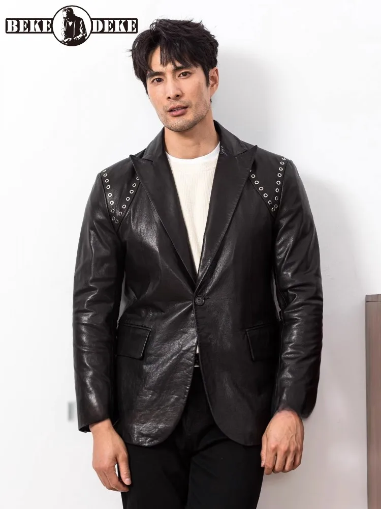 Designer Genuine Leather Suit Jacket Male Party Slim Fit High Quality Cowskin Blazers Single Button Casual Outerwear Autumn New