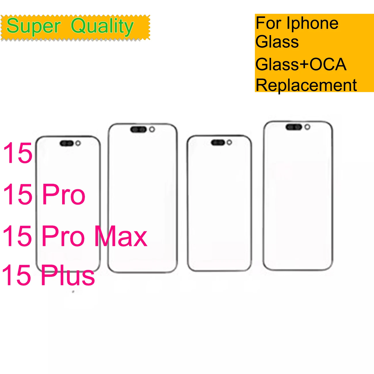 10Pcs/Lot For iphone 15 Pro Max Touch Screen Panel Front Outer LCD Glass With OCA Glue For iphone 15 Plus Glass Panel