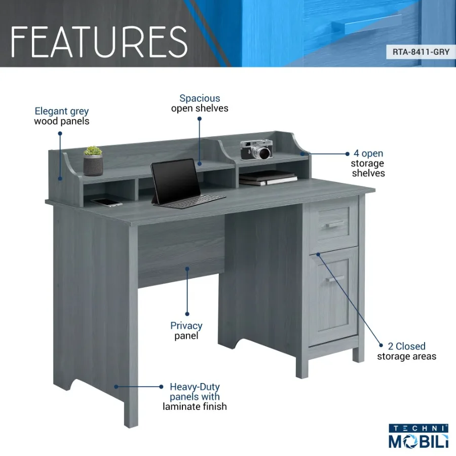 Techni Mobili Classic Office Desk with Storage Grey