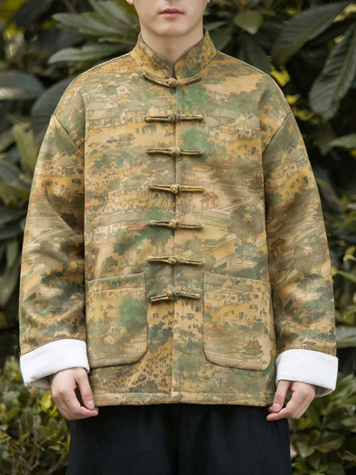 

Мужская замшевая куртка в китайском стиле с традиционными пуговицами, весенне-осенний костюм Тан, обновленный национальный трендовый наряд Ханьфу Чжунган