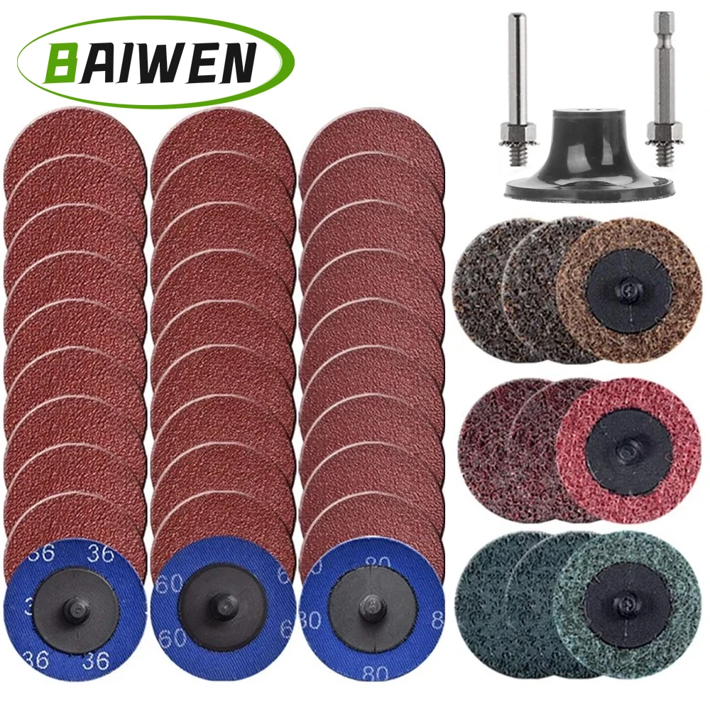 40 Pack 2 inch Quick Change Discs Sanding Discs with 1/4 Inch Disc Pad Holder for Die Grinder Rust Paint Removal Accessories