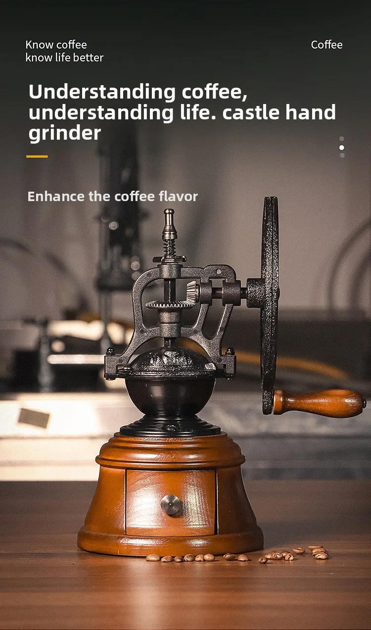 

Классическая ручная кофемолка с замком, кофемолка с большим маховиком, винтажная кофемолка для кофейных зерен
