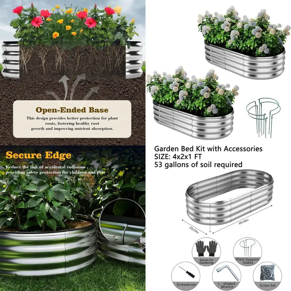 

Металлическая приподнятая грядка для сада 4x2x1 фут (1.2x0.6x0.3 м) для овощей, трав и цветов