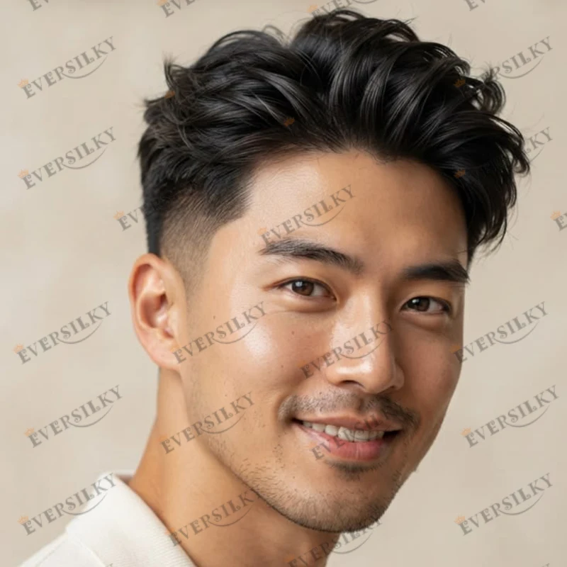 Ventilated Super Durable Baldness European Man's Human Hair Replacement Natural Hairline Lace Front Mono Bond PU Base Men Toupee