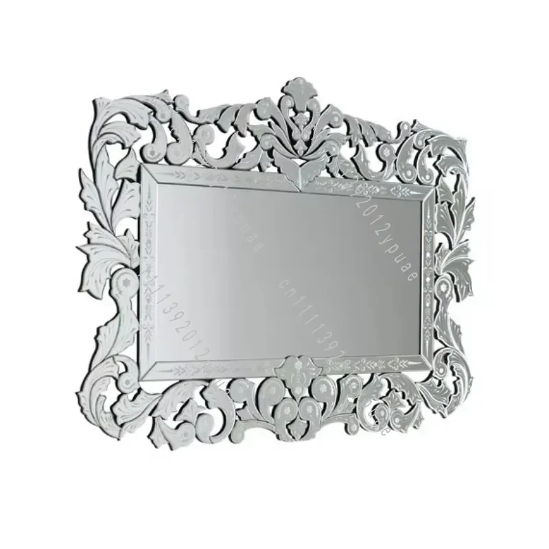 Antique Venetian Style Decorative Wall Mirror, Mirrored Wall Hanging Ornament for Dressing Room Interior Decoration