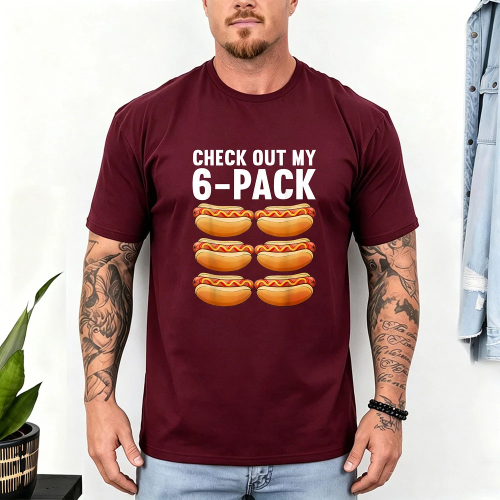 Check Out My 6 Pack Hot Dog Unisex Cotton T Shirt Funny Graphic Tee Summer Short Sleeve Fast Food Lover Daily Soft Apparel