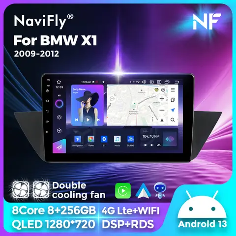 Navifly 무선 카플레이, 안드로이드 자동 5G 와이파이 RDS, 2 딘 헤드 유닛, 자동차 라디오, GPS 플레이어, 자동차 QLED 화면, BMW X1 E84 2009-2015