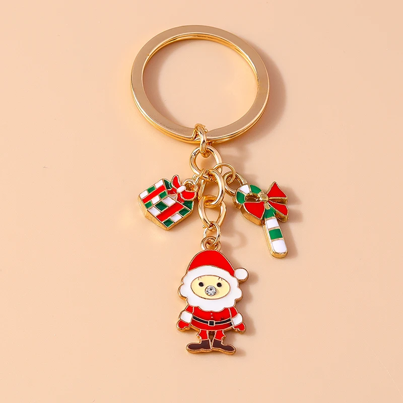 Cute Enamel Christmas Keychain Snowman Santa Claus Key Ring Pendants for Key Holder Women Girls Handbag Decor Jewelry Gifts