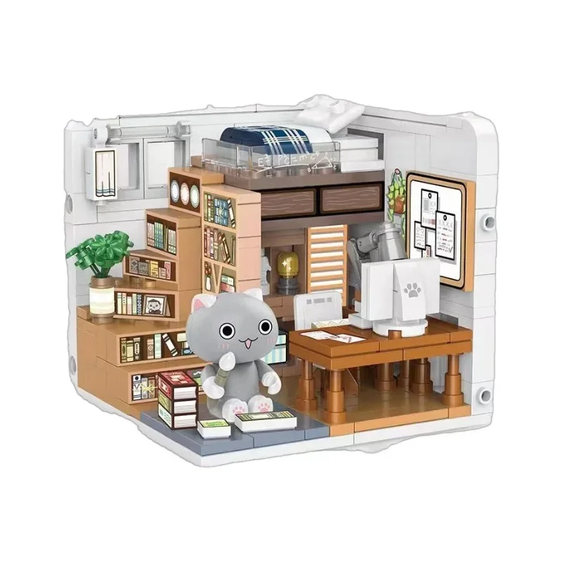 Anime Street View Blocos de Construção para Crianças, Cute Cats House, Cena DIY Criativa, Decoração de Montagem, City City Puzzle Toys, Girl Gifts