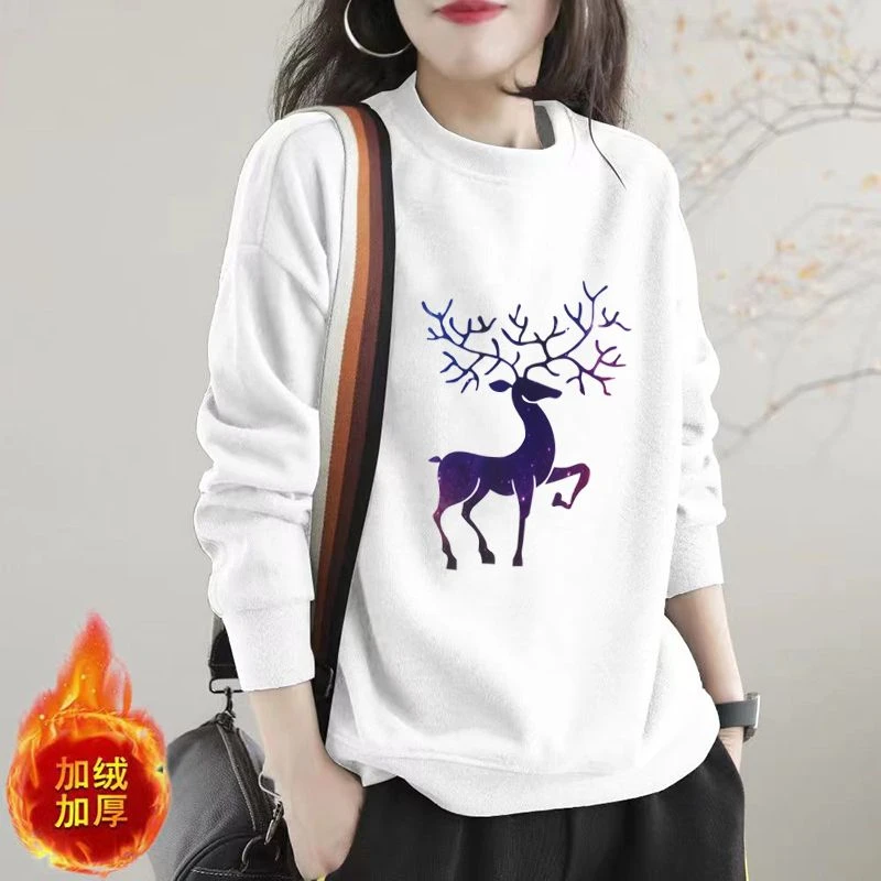 Women Clothing Autumn Winter Simple Casual Print All Match Sweatshirt Y2K Korean Long Sleeve Loose Fleece Warm Hoodies Sudaderas